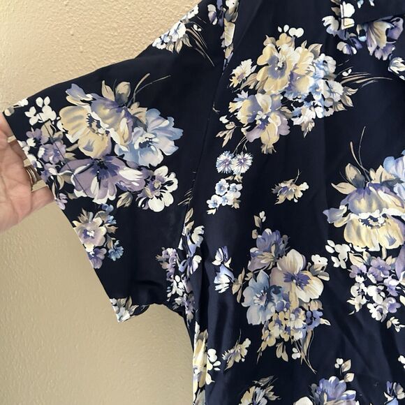 Avenue Maxi Shirt Dress Womens Plus Size 22/24 Black Ditsy Floral Button Up - Picture 7 of 7